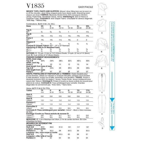 Vogue Sewing Pattern 1835 Top Pants Slippers Misses Size XS-XXL - Picture 2 of 9